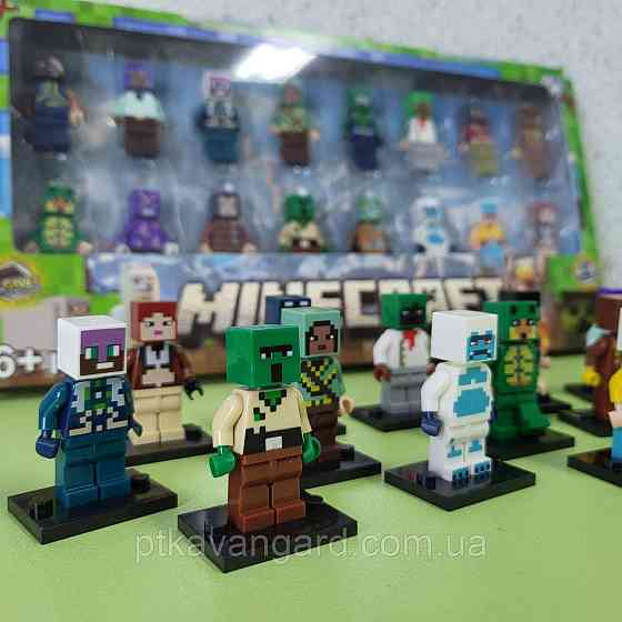 Набір фігурок Майнкрафт 16 героїв + зброя, з підставками 2913 Хмельницький