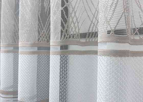 Короткий тюль VR-Textil 1954т Жаккард Белый с капучино 300х145 см (42-0902) Киев