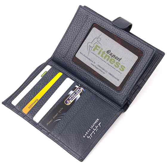 Вертикальное мужское портмоне с хлястиком из натуральной кожи KARYA 21190 Синий Киев