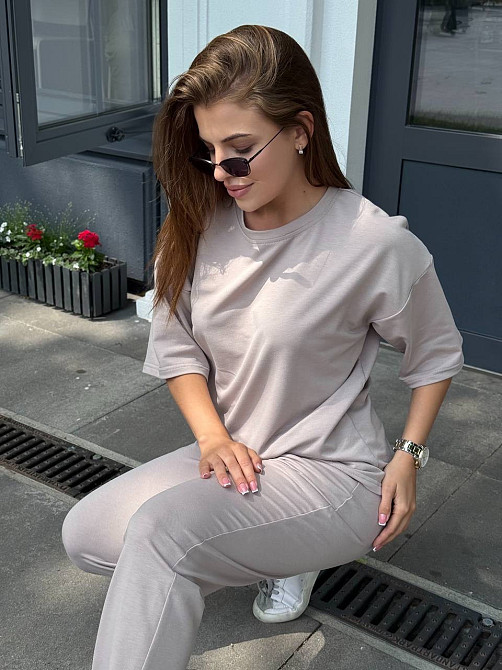 Жіночий костюм двонитка футболка та штани прогулянковий Бежевий XL-XXL Харків - фото 18