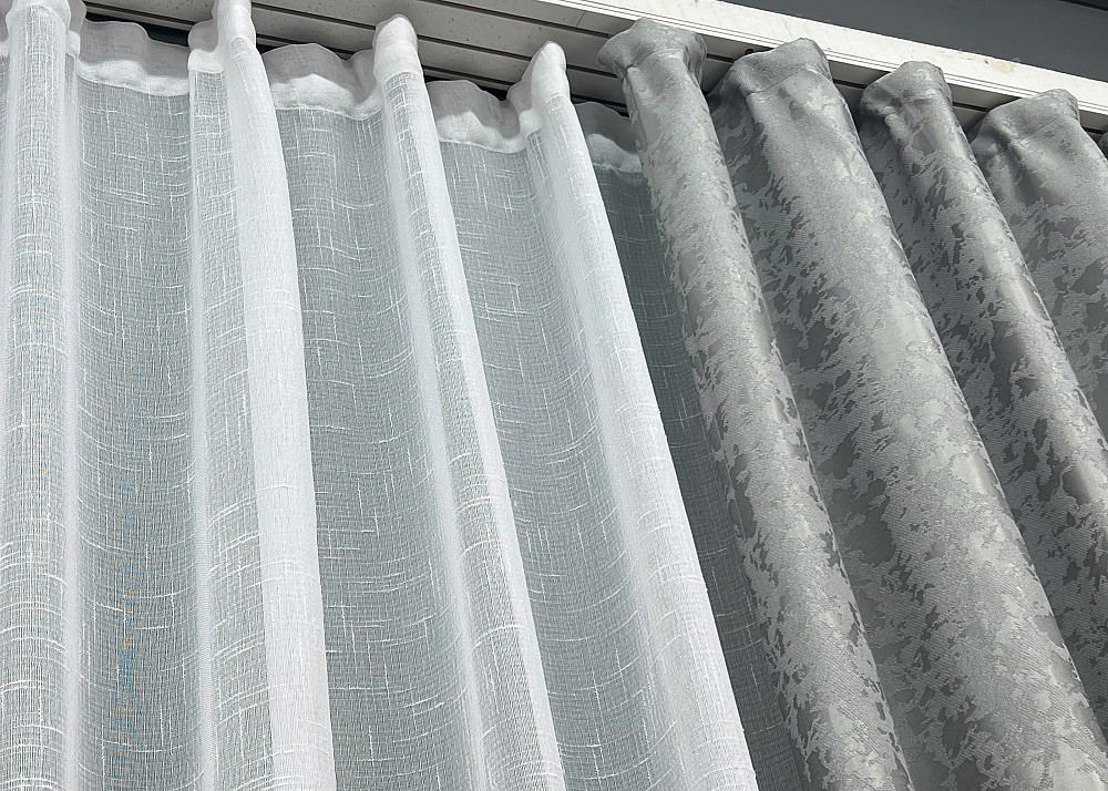 Комплект штор VR-Textil Льон Мармур 100х270 2шт і Тюль 300х270 1911ш-115т Світло-сірий з білим 71-131/1 Київ - фото 7