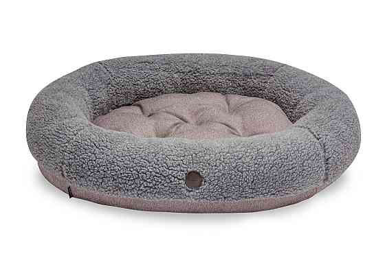 Лежанка для собак і котів овальна Harley and Cho, круглий лежак для тварин Bagel Fur Gray Одеса