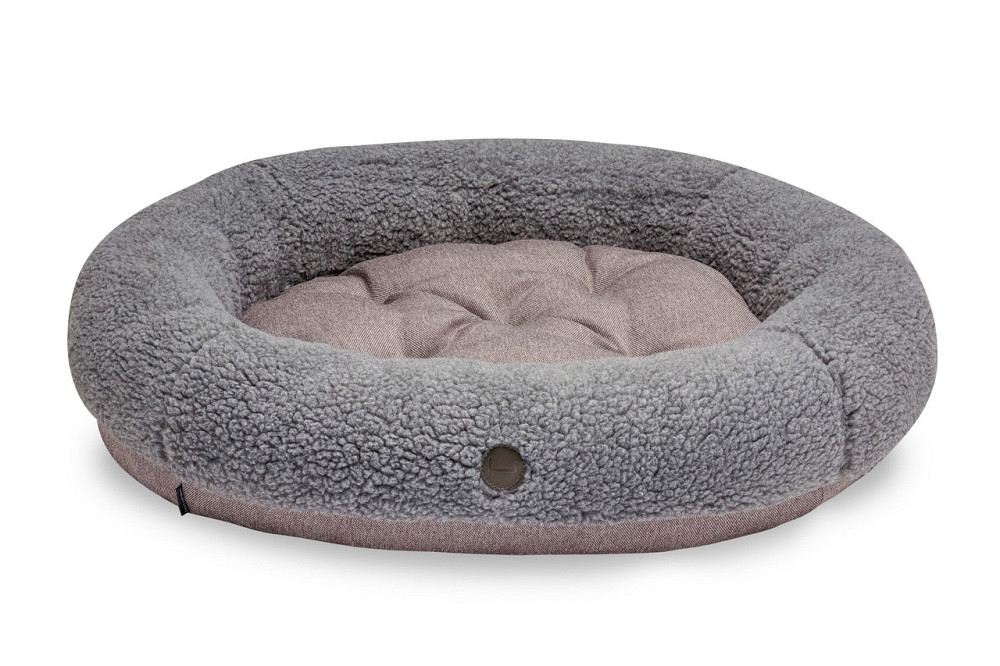Лежанка для собак і котів овальна Harley and Cho, круглий лежак для тварин Bagel Fur Gray Одеса - фото 5
