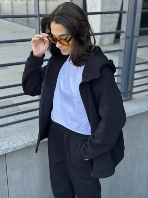 Зип худі жіноче оверсайз Чорний 46/48 Харків - фото 3