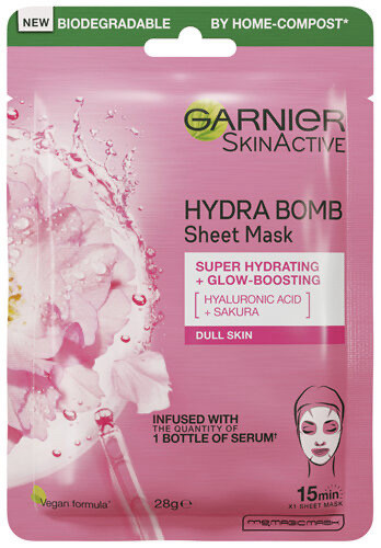 Тканевая маска Garnier Hydra Bomb с гиалуроновой кислотой и сакурой 28 г Киев - изображение 1