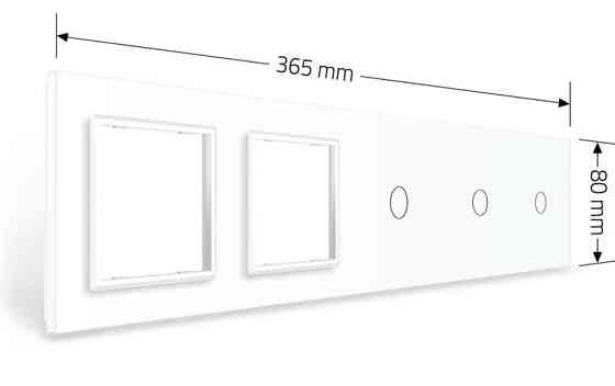 Рамка 5-постова для трьох 1-сенсорних вимикачів і двох розеток (1-1-1-0-0) LIVOLO, загартоване скло, біла, 365×80 мм (VL-P701/01/01/E/E-10W) Коломия