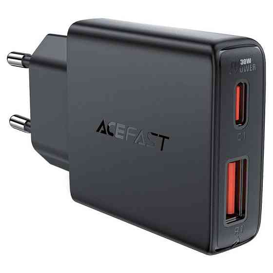 Мережевий зарядний пристрій ACEFAST A69 PD30W GaN (USB-A+USB-C) ultra-thin charger Black Одеса