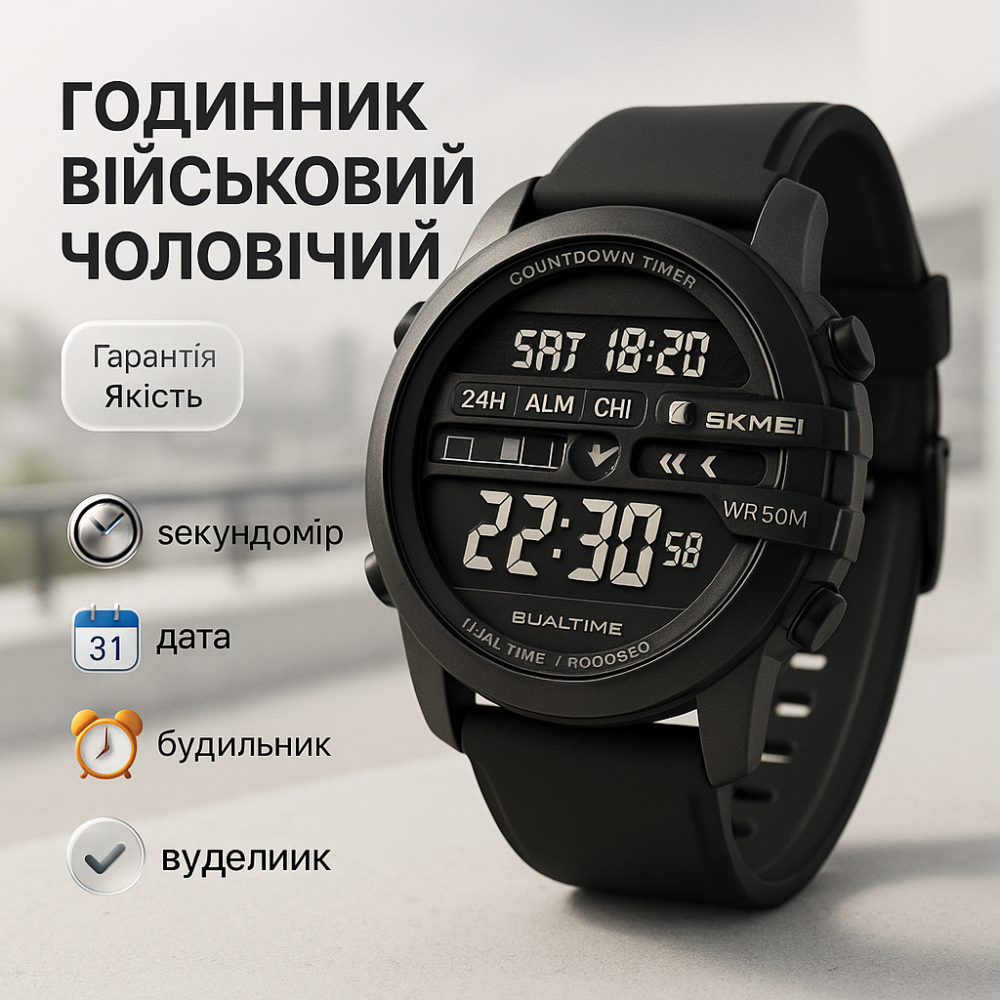 Часы армейские скмей SKMEI 2442BK, Современные военные часы, Часы для туризма для походов FZ-54 Львов - изображение 3