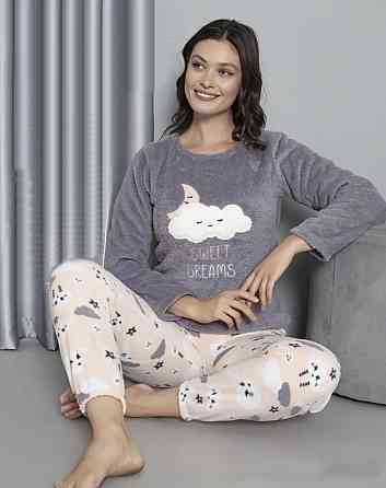 Жіноча флісова піжама з принтом Сиренево-персиковый, M Харків