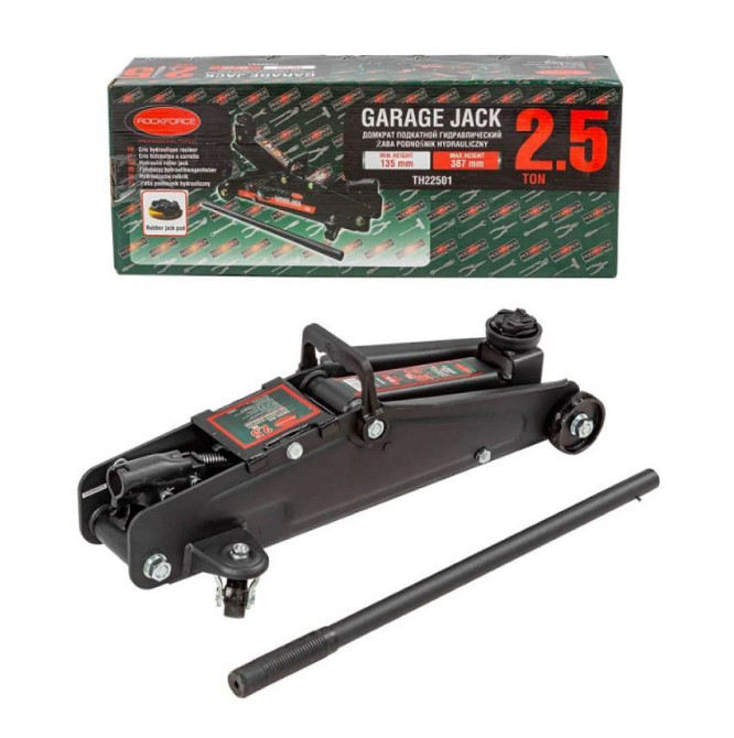 Домкрат гідравлічний підкатний 2,5 т, 135-387 мм (коробка) з гумовою накладкою Rock FORCE Мукачево - фото 1