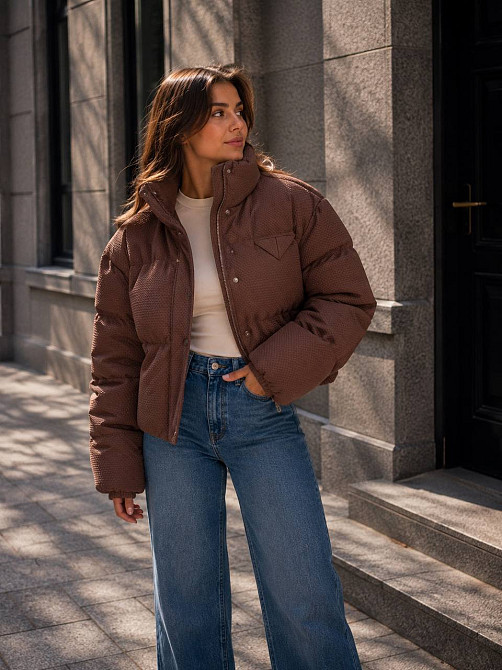 Куртка жіноча Fashion 3072 вафельна коротка з коміром-стійкою коричнева, коричневий, L Київ - фото 20