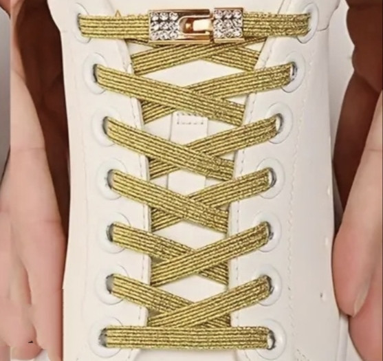 Шнурки еластичні глітерні з металевою застібкою зі стразами Золотистий Смела - изображение 3