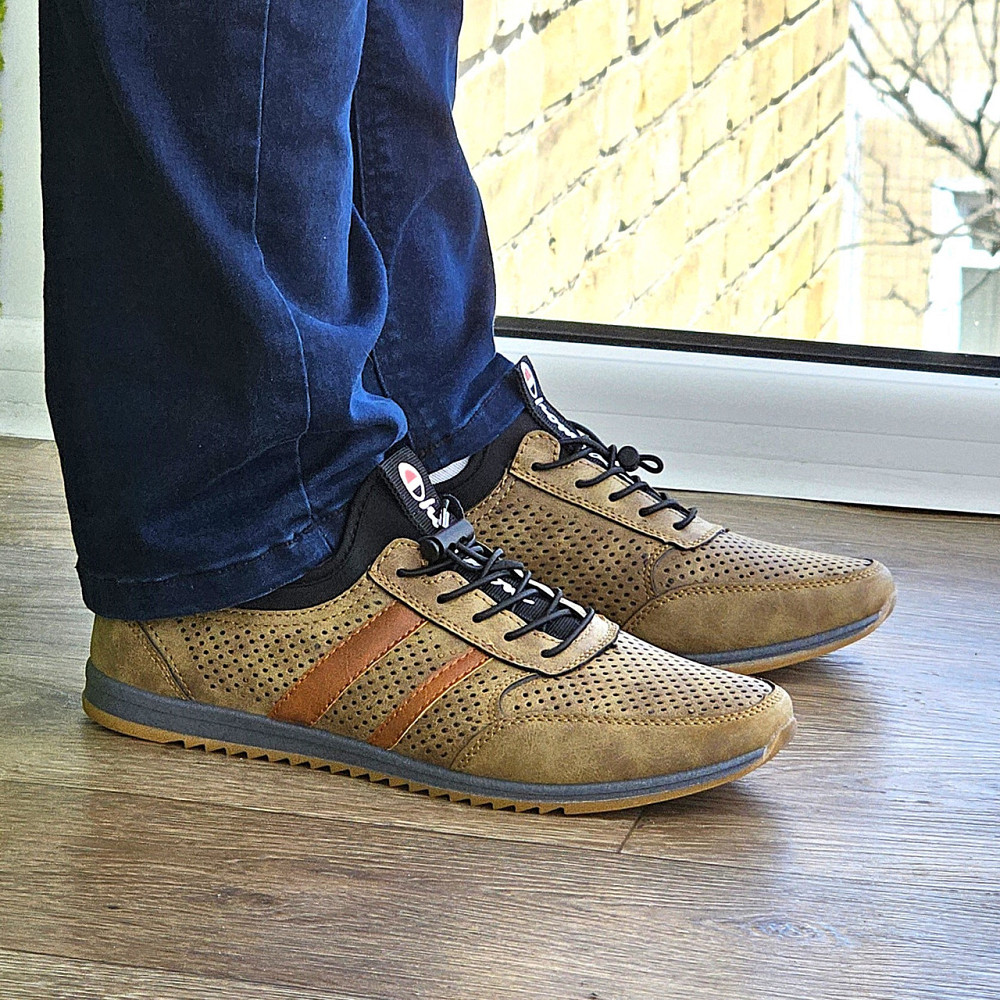 Мужские Мокасины Летние Бежевые Кроссовки Сеточка Коричневые Светлые (размеры: 40,41,42,43,44,45) - 216-3 Днепр - изображение 6