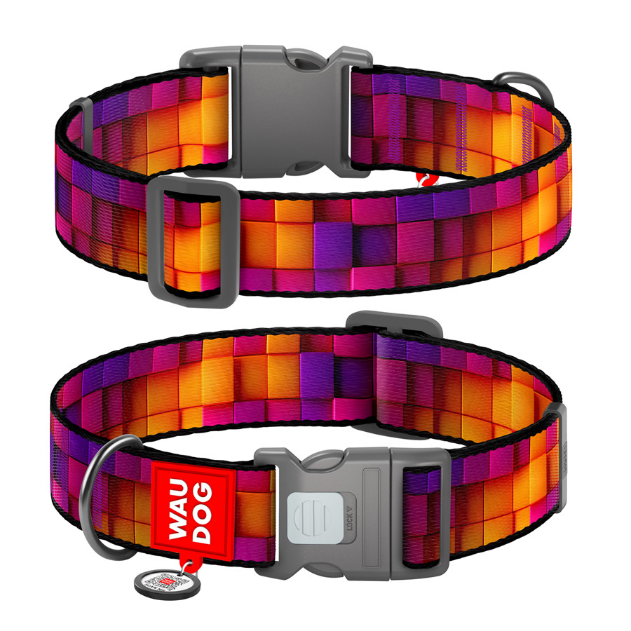 Нашийник для собак нейлоновий WAUDOG Nylon з QR паспортом, малюнок "Куби 3Д", пластиковий фасте Коломыя - изображение 1
