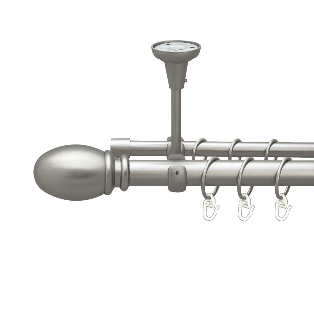 Карниз Orvit Белуно металевий дворядний відкритий до стелі гладка труба кільце металеве Сатин 25\16 мм 200 см (00-00023761) Львів - фото 1