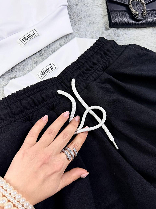 Жіночий стильний повсякденний літній костюм двонитка, натуральний еластичний мікродайвінг Чорний, 46/48 Одеса - фото 3