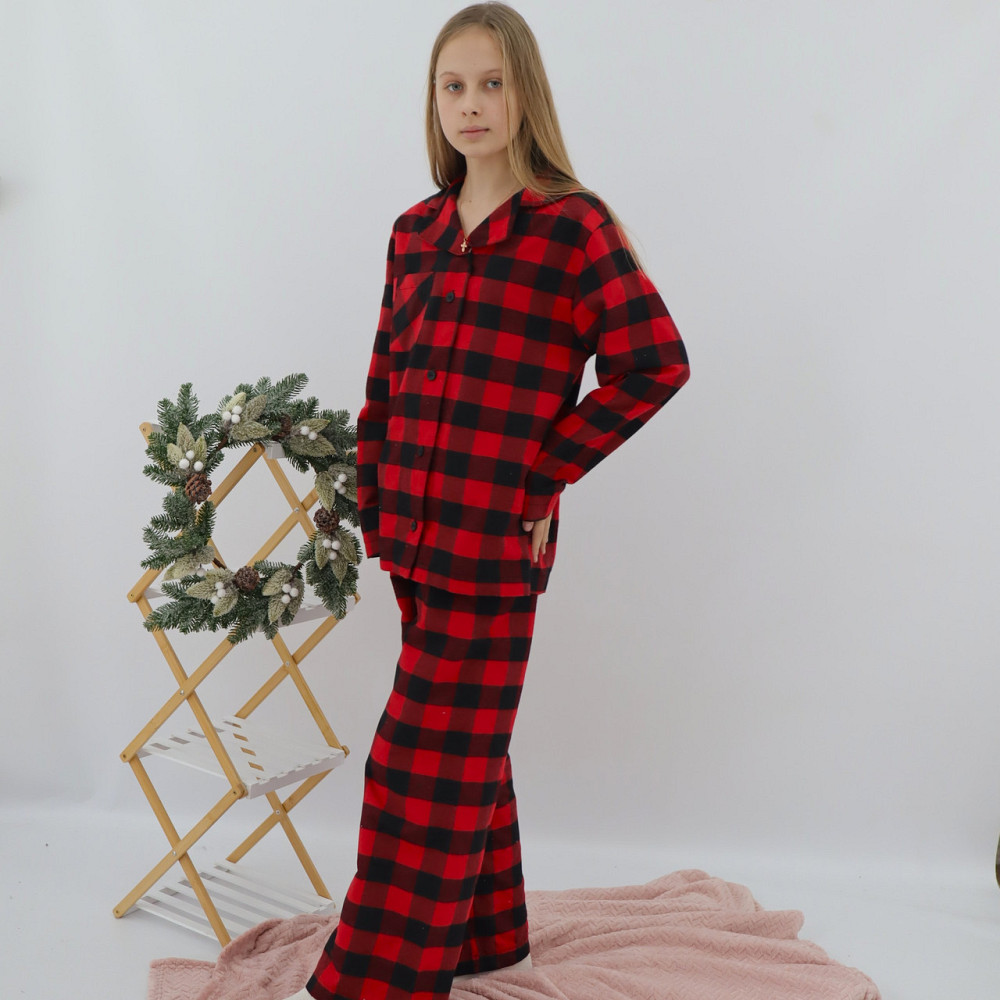 Байкова тепла дитяча піжама в чорно-червону карту сорочка + штани 110 Кам'янець-Подільський - фото 2