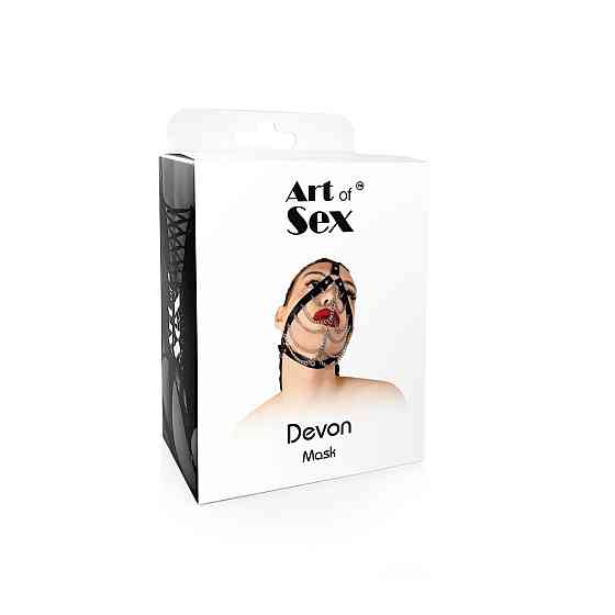 Маска з ланцюгами Art of Sex - Devon, натуральна шкіра, колір чорний Sex Aura Київ