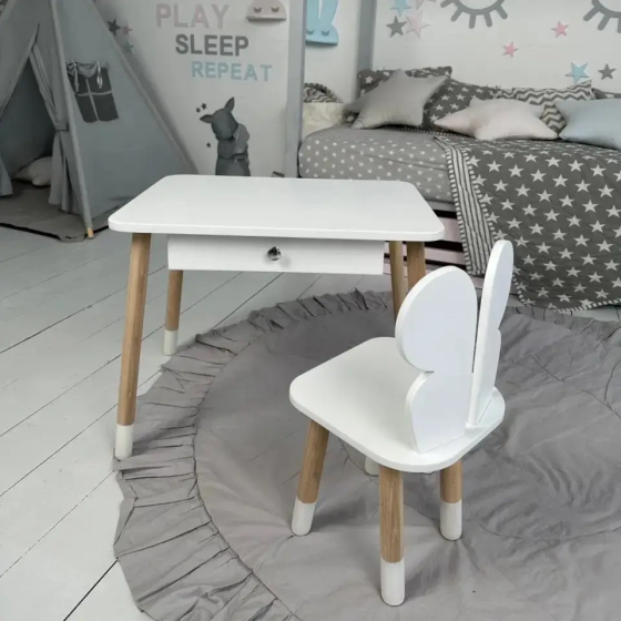 Дитячий столик зі стільчиком Метелик та ящиком для олівців та розмальовок (Білий) Вінниця