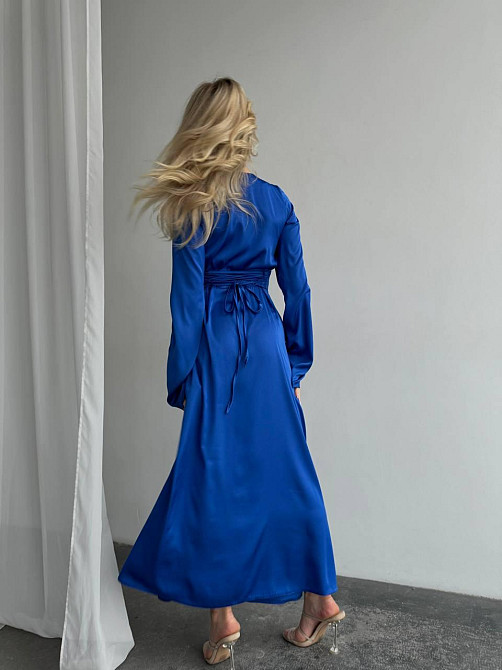 Женское нарядное платье со шнуровкой на спинке шелк Армани Синий, 42/44 Одесса - изображение 5