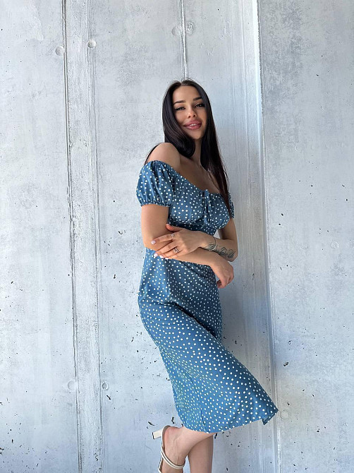 Женское стильное романтичное платье в мелкий горошек софт Одесса - изображение 3