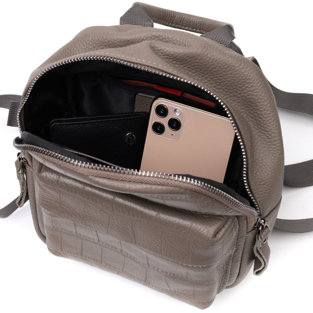 Женский компактный стильный рюкзак из натуральной кожи Vintage 22435 Серый Киев - изображение 6