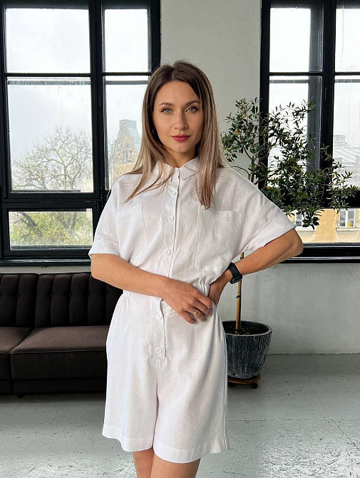 Легкий женский базовый комбинезон лен. Белый, 44 Одесса - изображение 1