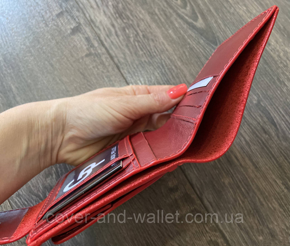 Невеликий жіночий гаманець бордового кольору з італійської шкіри Grande Pelle Київ - фото 3