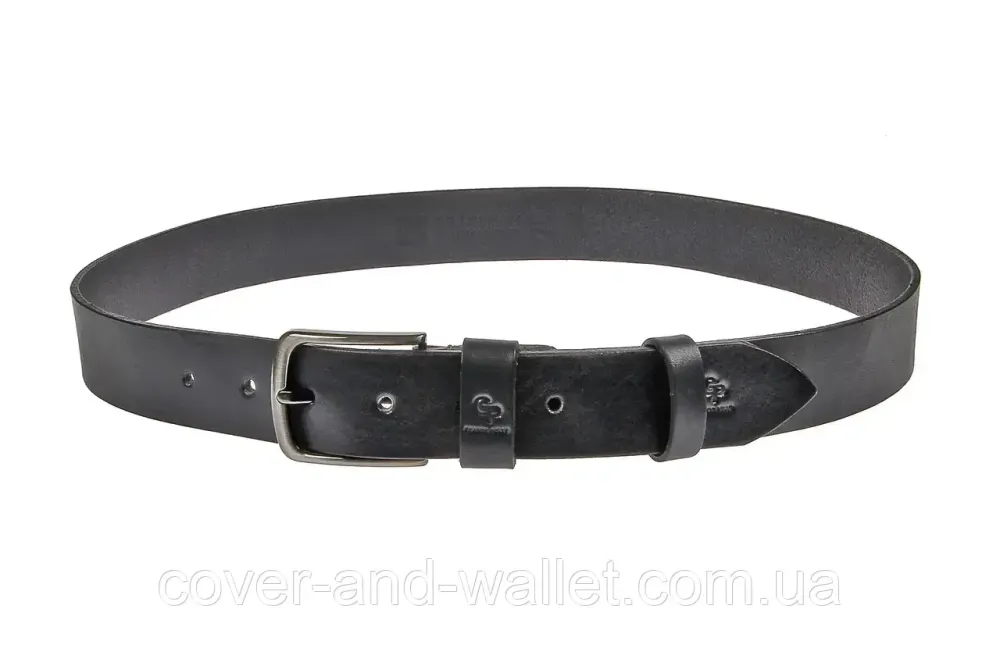 Классический мужской ремень батал черного цвета из цельной итальянской кожи до 140 см Grande Pelle Киев - изображение 5