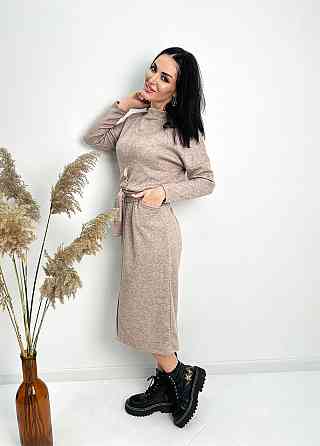 Довга ангорова сукня з поясом "Juliette" оптом | Батал Мокко, 54-56 Київ