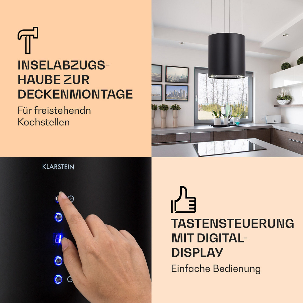 Островная вытяжка Barett Ø35 см, рециркуляция, 558 м³/ч, светодиодный фильтр с активированным углем, черный Ровно - изображение 5