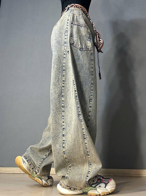 Джинсы женские Ijjass 6059 baggy супер широкие оверсайз с поясом винтажные голубые, голубой, 29, 29, 78 см Киев - изображение 2