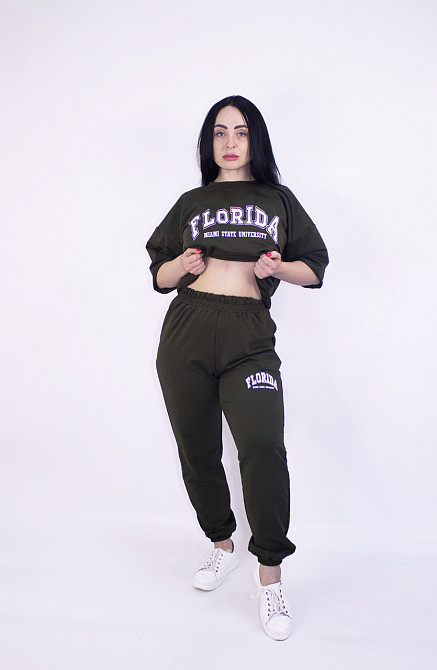 Костюм женский летний (футболка+штаны) трикотажный Хаки XL-2XL Харьков - изображение 5