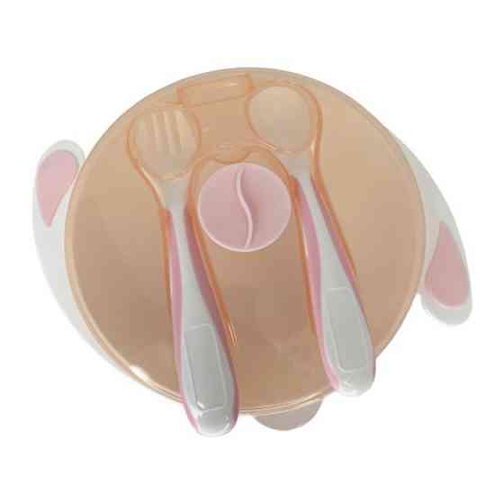 Тарілка на присосці з ложкою та виделкою MGZ-0109(Peach) 350 мл Вінниця