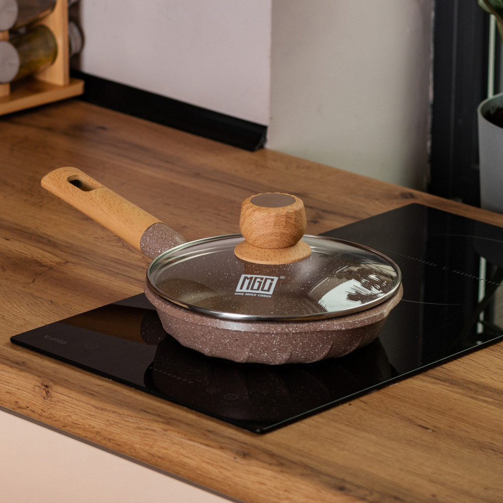Мармурова алюмінієва сковорода з антипригарним покриттям 1 літр Ø 20 см кавова MGC HP-4-421CO Коломия - фото 6