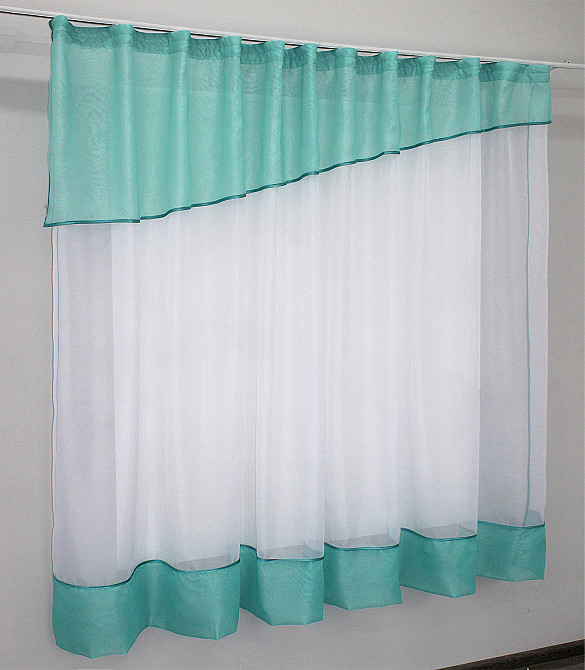 Кухонна фіранка VR-Textil № 047к бірюзовий з білим 280х170 см (50-460) Киев - изображение 2