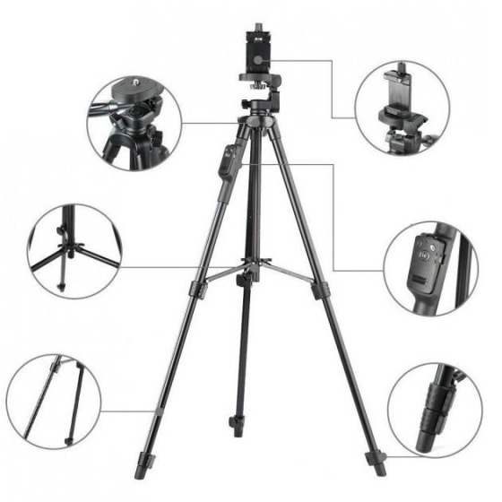 Універсальний штатив 3388 (50-137см) не знімний майданчик + тримач + пульт (Чорний) Київ