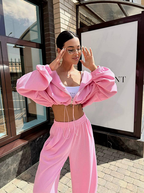 Женский стильный оверсайз костюм двойка: худи и штаны двунитка 48/50, Барби Одесса - изображение 3