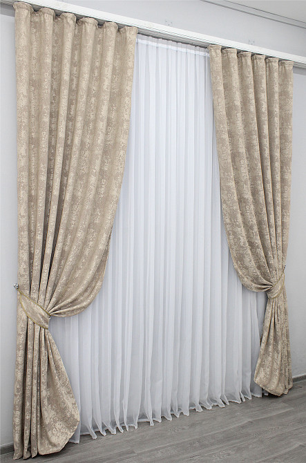 Комплект готовых штор VR-Textil Жаккард Sultan YL № 1206ш Серо-бежевый 100х270 см 2 шт (31-506) Киев - изображение 3