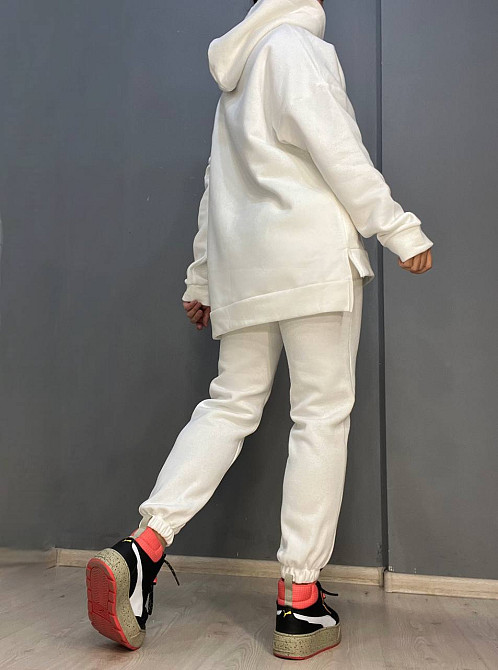 Костюм жіночий ENJOY 14109 довге худі з капюшоном брюки джоггери на резинці утеплений фліс білий, білий, M Київ - фото 15