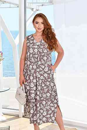 Женское легкое принтованное платье батал жатый лен Мокко, 52/54 Одесса