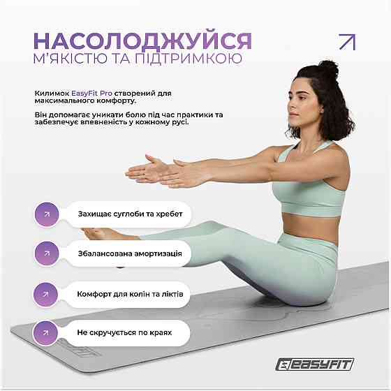 Килимок для йоги професійний EasyFit Pro каучук 5 мм Сірий Коломыя