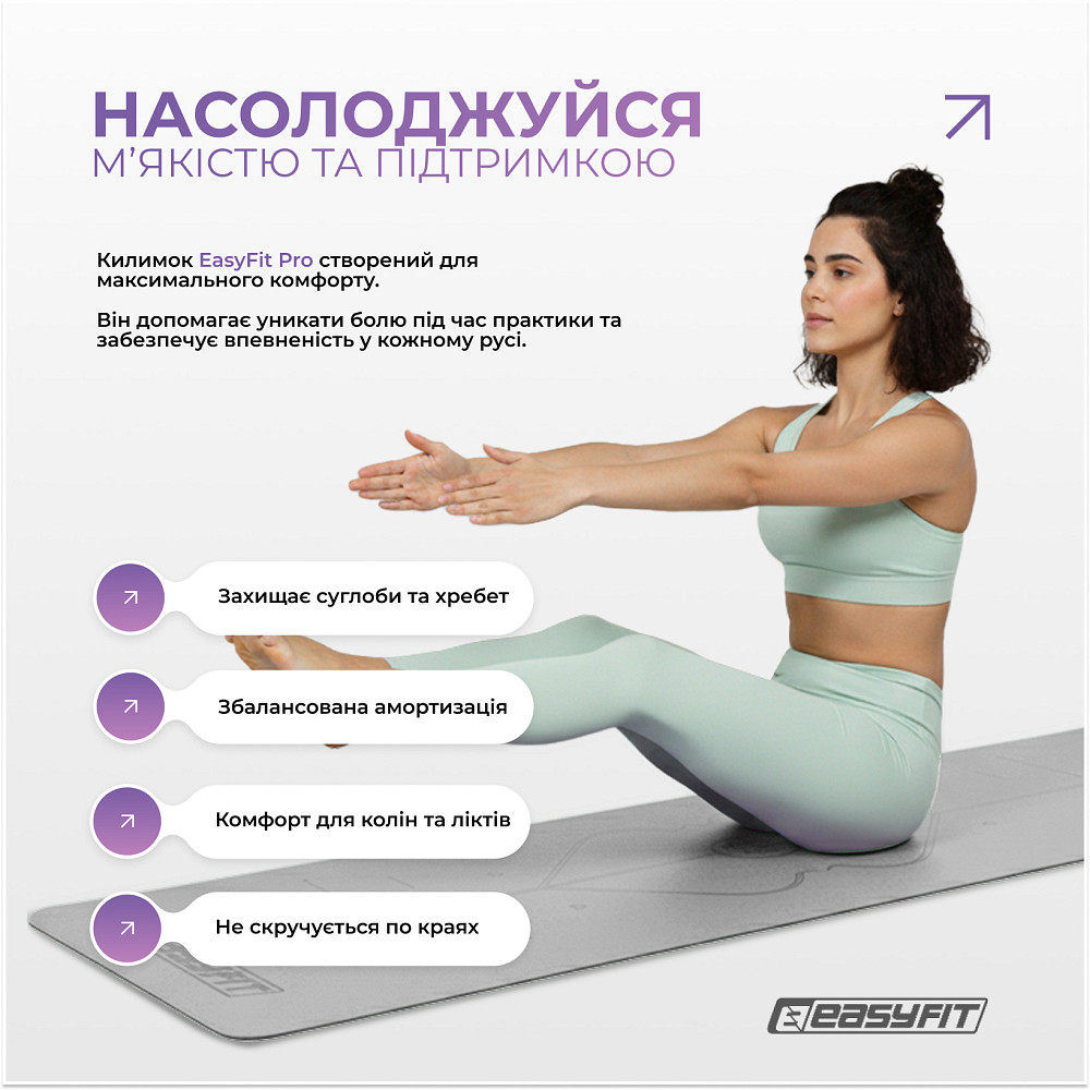 Килимок для йоги професійний EasyFit Pro каучук 5 мм Сірий Коломыя - изображение 5