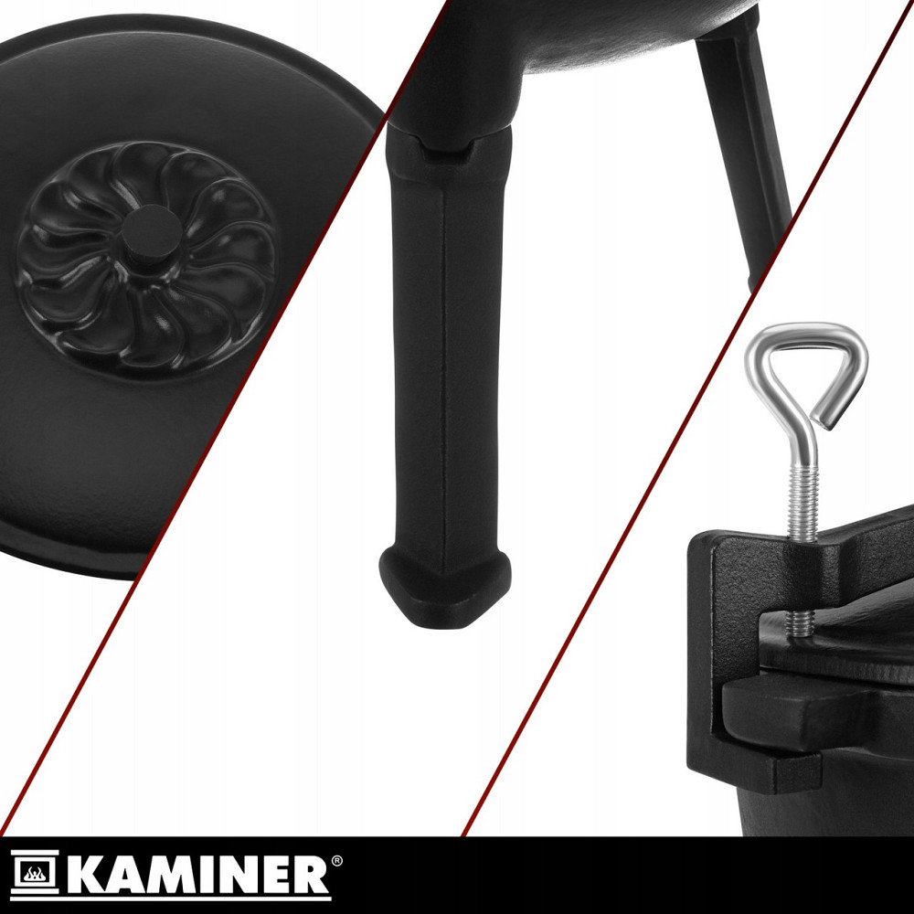 Чавунний казан на 8 літрів із кришкою та ніжками для багаття Kaminer (27376) Нововолинськ - фото 4