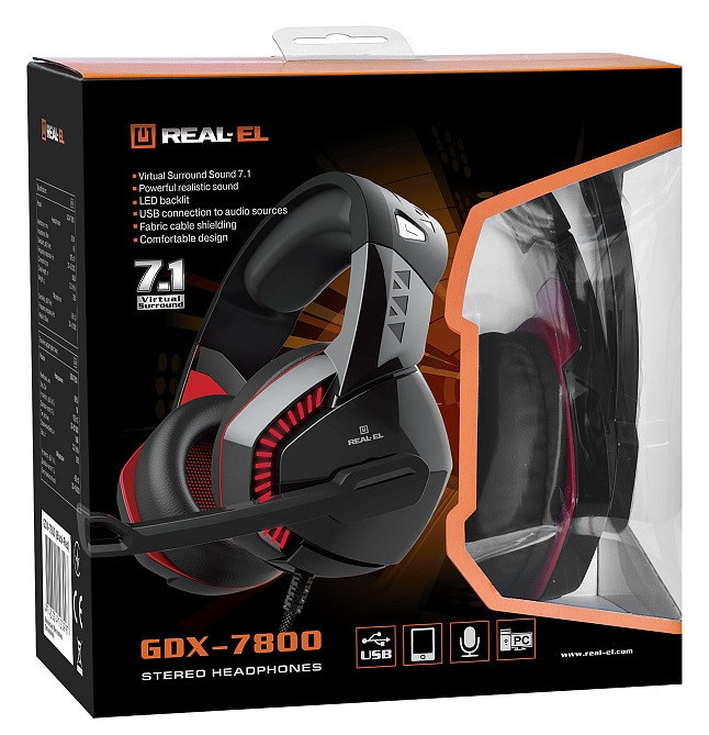 Гарнітура REAL-EL GDX-7800 Black/Red ( Чорний/Червоний ) Харьков - изображение 7