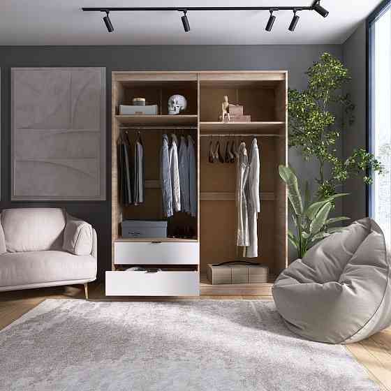 Шкаф распашной для одежды с выдвижными ящиками (штанга-штанга) Эверест Сити-1600 160,2х50х204,6 см Дуб сонома/Белый (DTM-071096) Львов