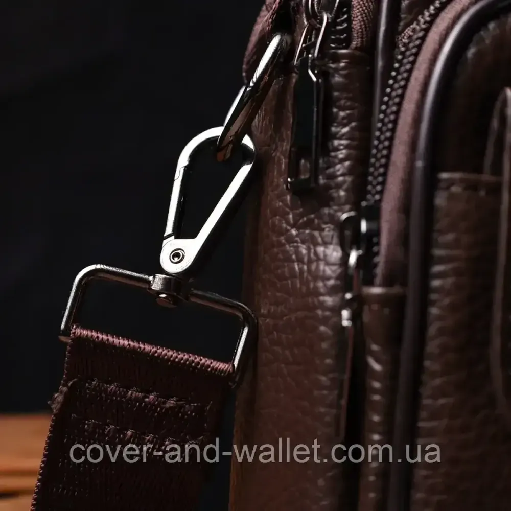 Вертикальна чоловіча сумка із натуральної шкіри з ручкою коричневого кольору Vintage Київ - фото 7