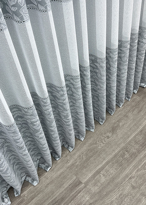 Тюль VR-Textil 2010т Жакард Білий з сірим 400х270 см (42-1074) Київ - фото 8