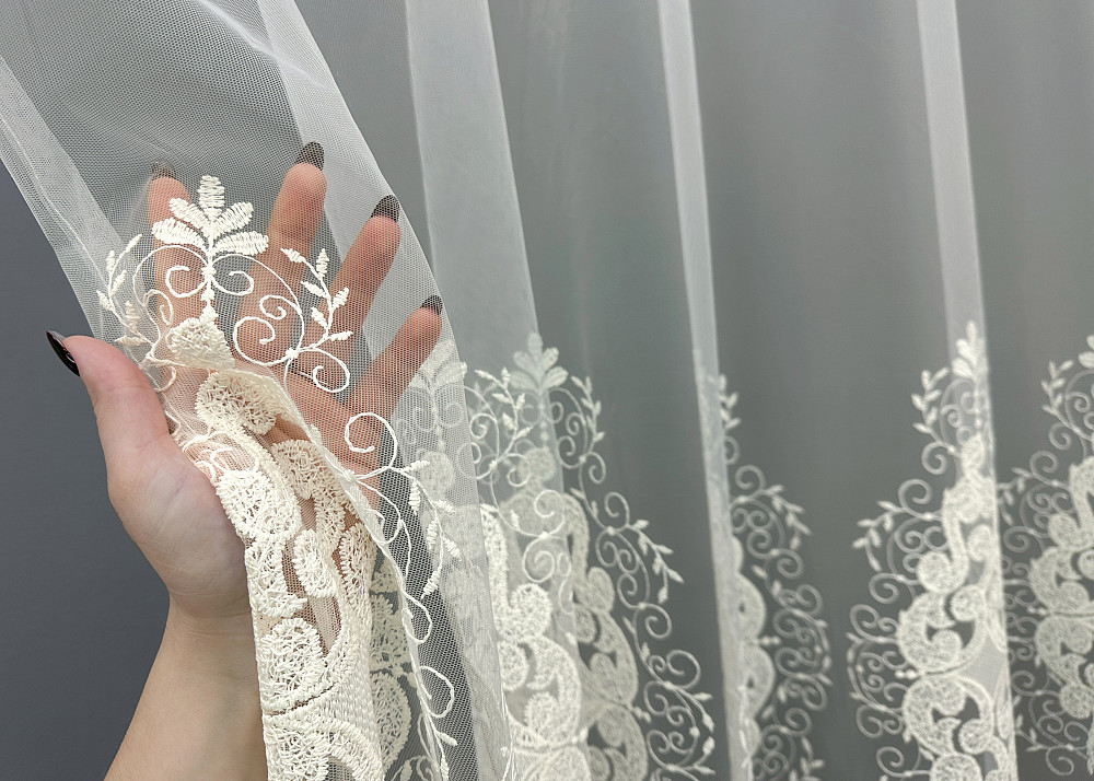 Тюль VR-Textil 1843т Фатин с вышивкой Молочный 300х270 см (40-211) Киев - изображение 4