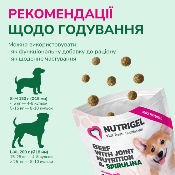 LK Baits Pet Nutrigel Beef S-M Функціональні ласощі для собак для суглобів з яловичиною і спіруліною (Ø 15 мм), 150 г Киев